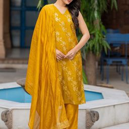 ASPORA Women Regular Pure Silk Kurta with Palazzos & With Dupatta-36