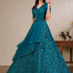 Koskii Embellished Sequinned Net Ready to Wear Lehenga & Blouse With Dupatta image 3