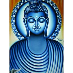 Inephos Blue And White Buddha Religious Printed Canvas Wall Art-24