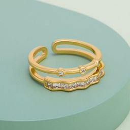 Kushal's Fashion Jewellery Gold-Plated Zircon Studded AdjustableRing-image-61