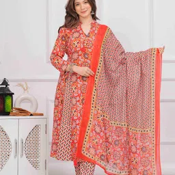 MissKurti Women Ethnic Motifs Printed Regular Pure Cotton Kurta with Trousers & With Dupatta-25