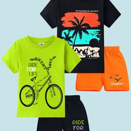 KUCHIPOO Boys Pack Of 2 Printed Round Neck T-Shirts With Shorts-image-10