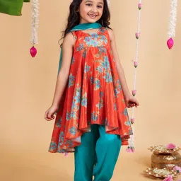 MASTARANG Grils Round Neck Floral Printed Anarkali Kurta & Trouser With Dupatta-34
