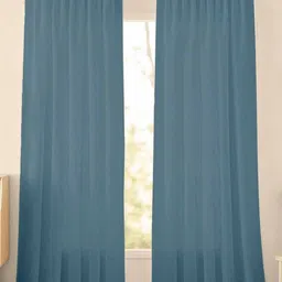 HOMEMONDE Blue 2 Pieces Textured Sheer Cotton Long Door Curtains-49