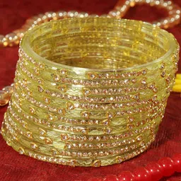 LAVAZZA Set Of 12 Zircon Diamond Stone & Beads Studded Glass Bangles-4