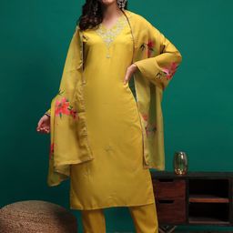 Sangria Embroidered Straight Kurta With Trouser & Dupatta-11