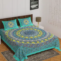 UNIBLISS Sea Green & Blue Floral Cotton 144 TC Double Queen Bedsheet Set-2.15mx2.35m-picture-25
