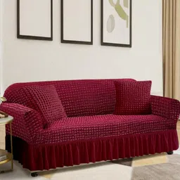 Aura Maroon L-Shaped Sofa Cover With Arms-image-77