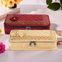 Myntra Elegant Homes Gold-Toned & Maroon 2 Pieces 7-Compartments Jewellery Organisers-5