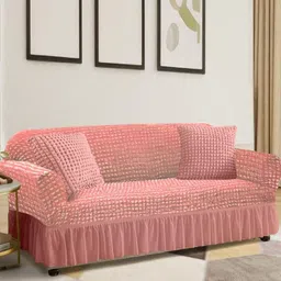 Aura Pink 2 Pieces L-Shaped Sofa Cover With Arms-image-14