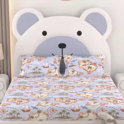 Pure Decor Blue & Green Cartoon Characters 330 TC Queen Bedsheet with 2 Pillow Covers-52
