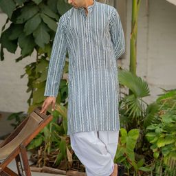 Shasak Geometric Printed Mandarin Collar Cotton Straight Kurta-image-69