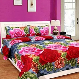 Aura Floral Printed 144 TC King Double Bedsheet with 2 Pillow Covers-image-98