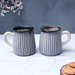 Unravel India Grey 2 Pieces Shades of Silver Printed Ceramic Glossy Mugs 180 ml Each-8