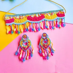 Sangria Pink Gold-Plated Artificial Beaded Boho Bridal Jewellery Set-35