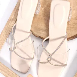 AVIVASTYLE Women Embellished Transparent Block Heels Sandals-23