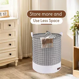 Kuber Industries 2-Pcs Grey & White Printed Foldable Cloth Basket With Handle - 43 L image 3