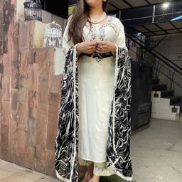 KALINI Floral Embroidered Beads and Stones Scoop Neck Kurta With Trousers And Dupatta-image-48