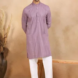 KRAFT INDIA Men Striped Mandarin Collar Regular Kurta with Pyjamas-image-16