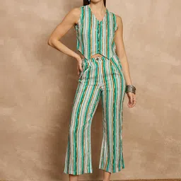 all about you Striped V-Neck Sleeveless Waistcoat With Trouser-image-76