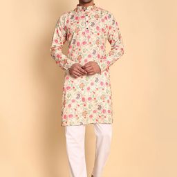 Vardha Floral Printed Mandarin Collar Cotton Straight Kurta-image-69