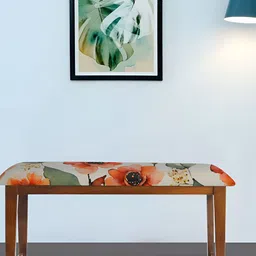 GLOBALLY INDIAN White & Green Wooden Cushioned Rectangle Bench-50
