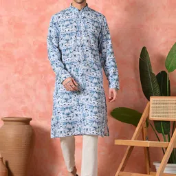 7 GEN Floral Printed Sequinned Mandarin Collar Straight Kurta-image-75