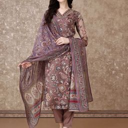 KALINI Floral Printed V-Neck Regular Organza Kurta with Trousers With Dupatta-image-45