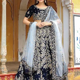 FABPIXEL Embroidered Semi-Stitched Lehenga & Unstitched Blouse With Dupatta-3