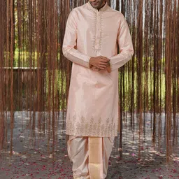 HILO DESIGN Men Embroidered Regular Pure Silk Kurta with Dhoti Pants & With Dupatta image 4