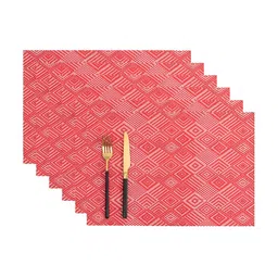 YELONA  Beige & Red 6 pcs Geometric Patterned Rectangular Table Placemats image 2