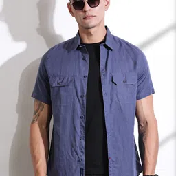 Thomas Scott Men Classic Slim Fit Spread Collar Solid Linen Casual Shirt-image-57