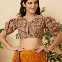 SALWAR STUDIO Printed Cotton Readymade Saree Blouse-image-96