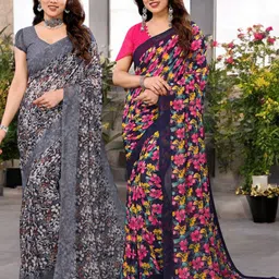 Moda Rapido Pack Of 2 Floral Pure Georgette Saree-image-89