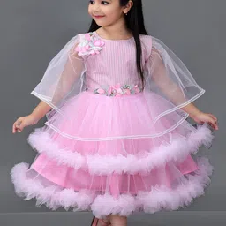 Zenat Girls Flared Sleeve Layered Net Fit & Flare Dress-image-86
