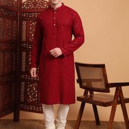 House of Pataudi Killer1 Chikankari Embroidered Mandarin Collar Kurta-picture-38