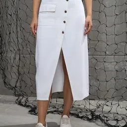 SASSAFRAS Front Button Wrap Midi Skirt-16