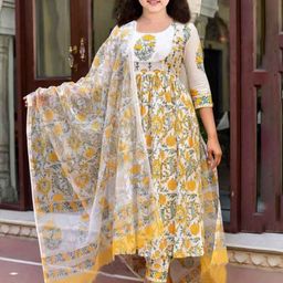 JULEE Girls Floral Printed Regular Pure Cotton Kurta with Pyjamas & With Dupatta-picture-43