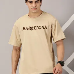 Rodzen Typography Printed Drop Shoulder sleeves Pure Cotton Oversized T-shirt-image-84