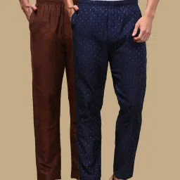Pack of 2 Mens Cotton Blend Ethnic Wear Solid & Ethnic Motifs Pyjama Men Pyjama-image-43