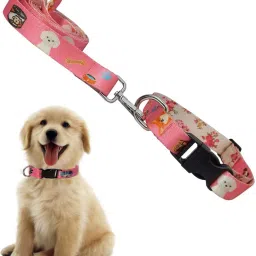 12MM Pink Collar and Leash Set for Daily Outdoor Walking Printed Design for Dog & Cat Collar & Leash-13