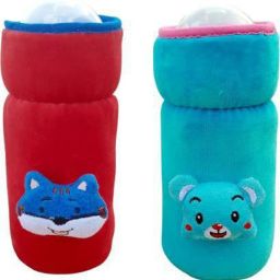 Soft Plush Stretchable Baby Feeding Bottle Cover with Easy to Hold Strap |Suitable for 250 ml Baby Feeding Bottle Cover Pack of 2-Light blue-Red-picture-10