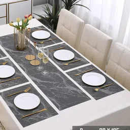 HOKIPO 7 Pieces Marble Print Tablemats with Table Runner image 3