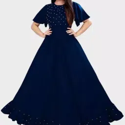 Self Design Rayon Blend Stitched Flared/A-line Gown-image-35