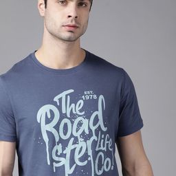 Roadster Men Blue Printed Round Neck Pure Cotton T-shirt-image-33