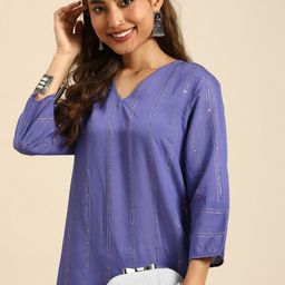 Sangria Women Jacquard Sequinned Chanderi Silk Kurta-29