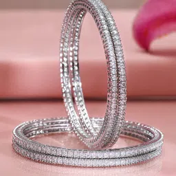 Rubans Set of 4 Rhodium-Plated Cubic Zirconia Studded Premium Handcrafted Bangles-23