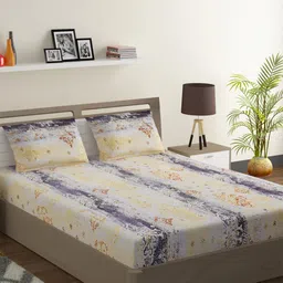 SWAYAM Yellow & Purple Ethnic Motifs 144 TC Cotton 1  King Bedsheet with 2 Pillow Covers-image-14