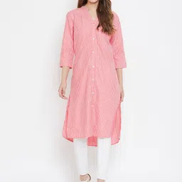 Ruhaans Pink & White Mandarin Collar Striped Tunic-image-11