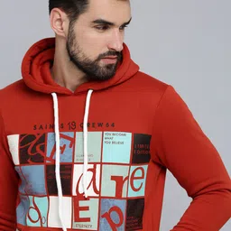 SHOWOFF Men Rust Printed Hooded Cotton Sweatshirt-2